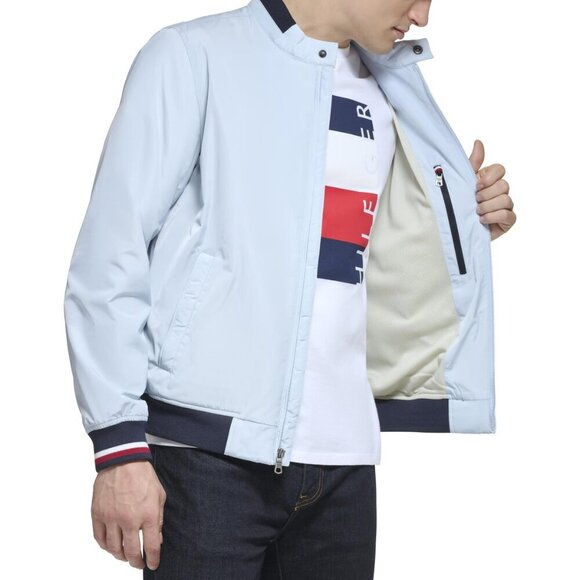 Tommy Hilfiger Men's Lightweight Varsity Rib Knit Bomber Jacket, Pastel Blue - Picture 3 of 7